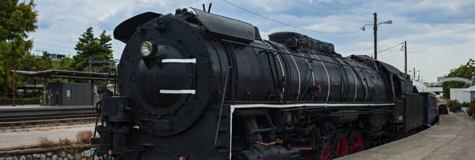 An old engine that was once part of the stock of the Orient Express taken against a cloudy sky