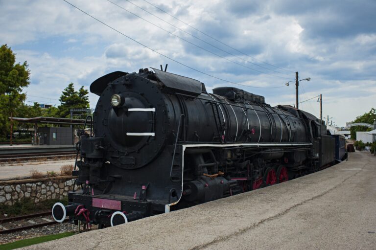 An old engine that was once part of the stock of the Orient Express taken against a cloudy sky