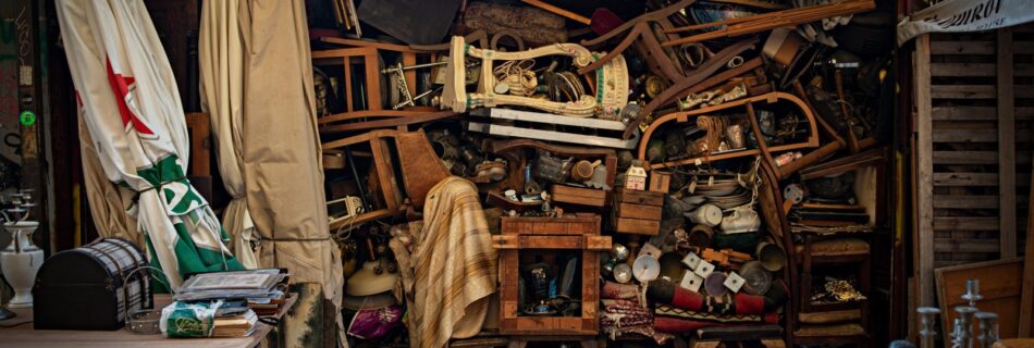 A crammed antique stall in the centre of Athens taken in the early evening