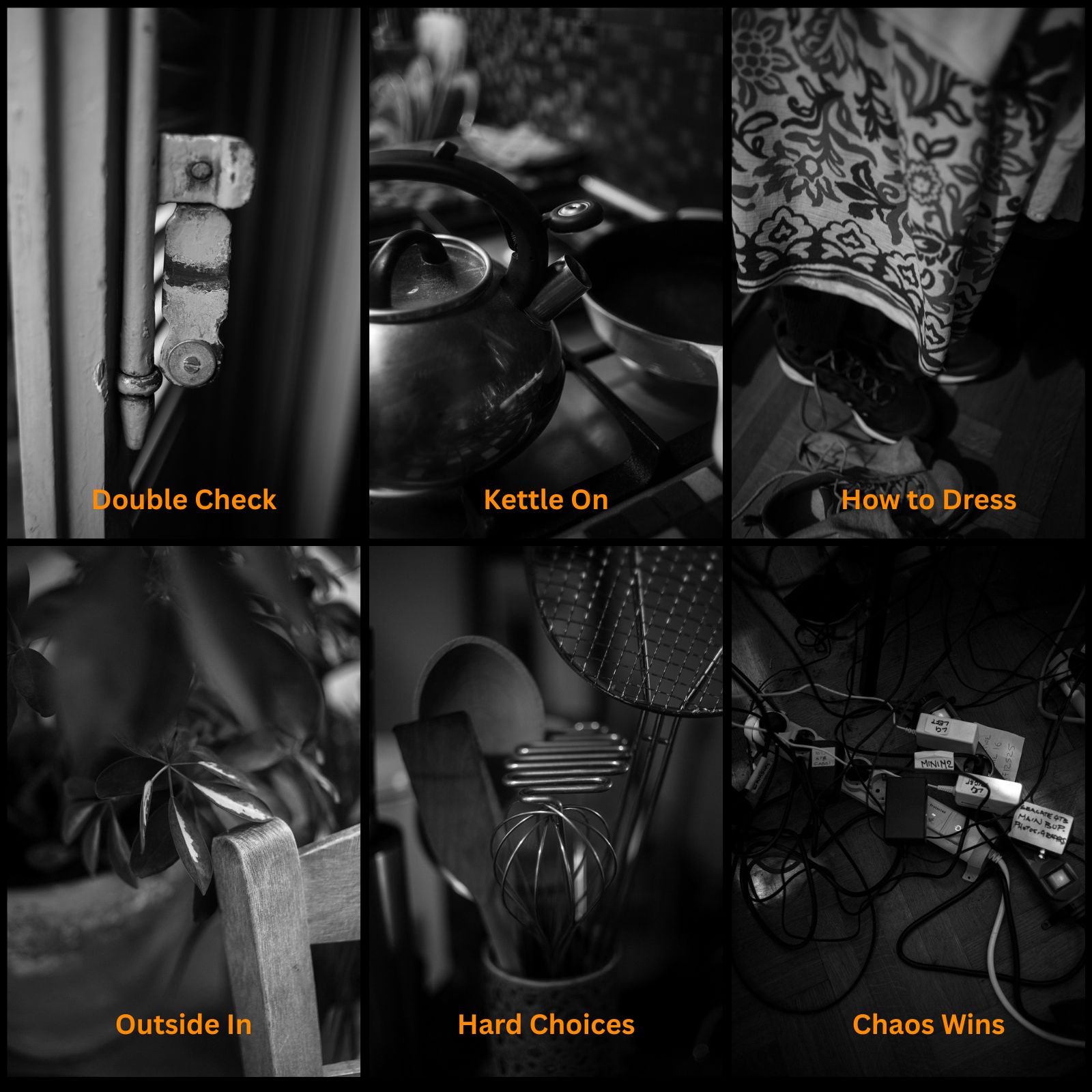 Black and white image with the photographs from the My Boring Life collection.