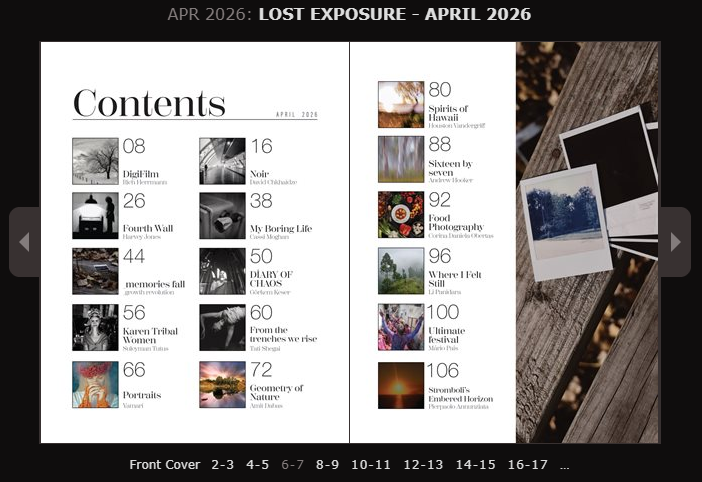 My Boring Life black and white photography collection featured in Lost Exposure Magazine. April 2026 edition.