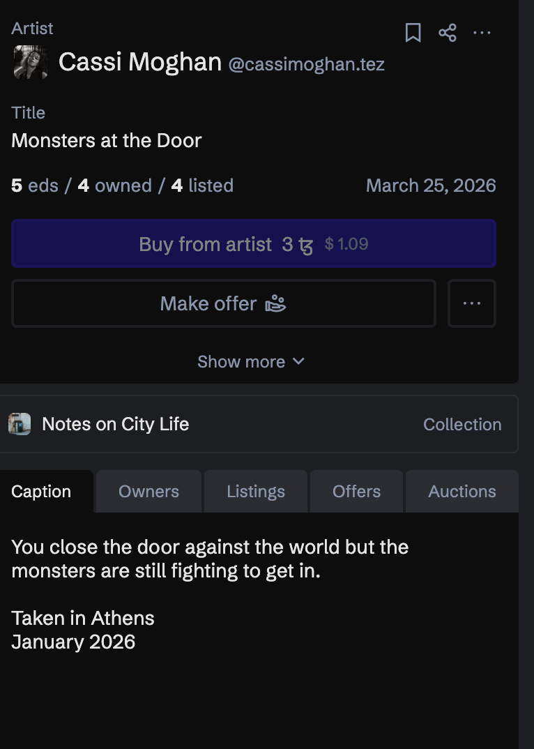 A screenshot of the buy page on objkt