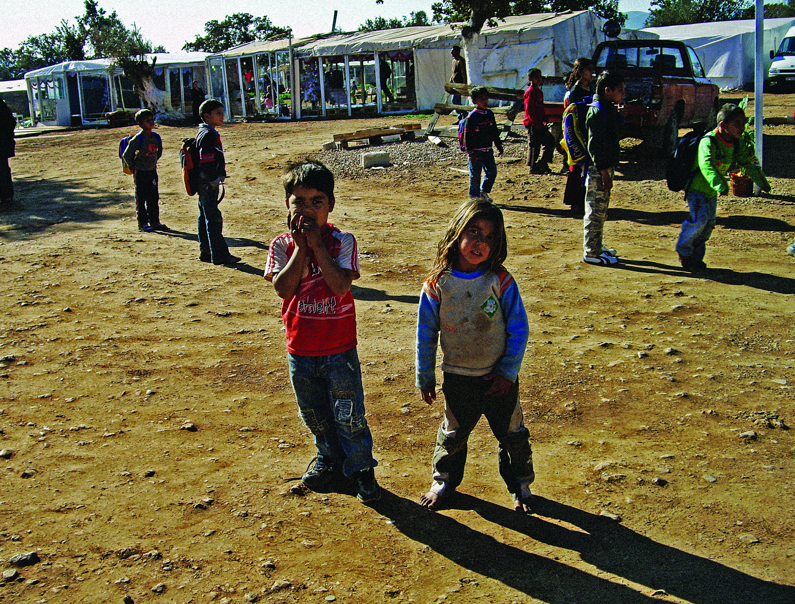 Children playing at a Roma camp in Athens.