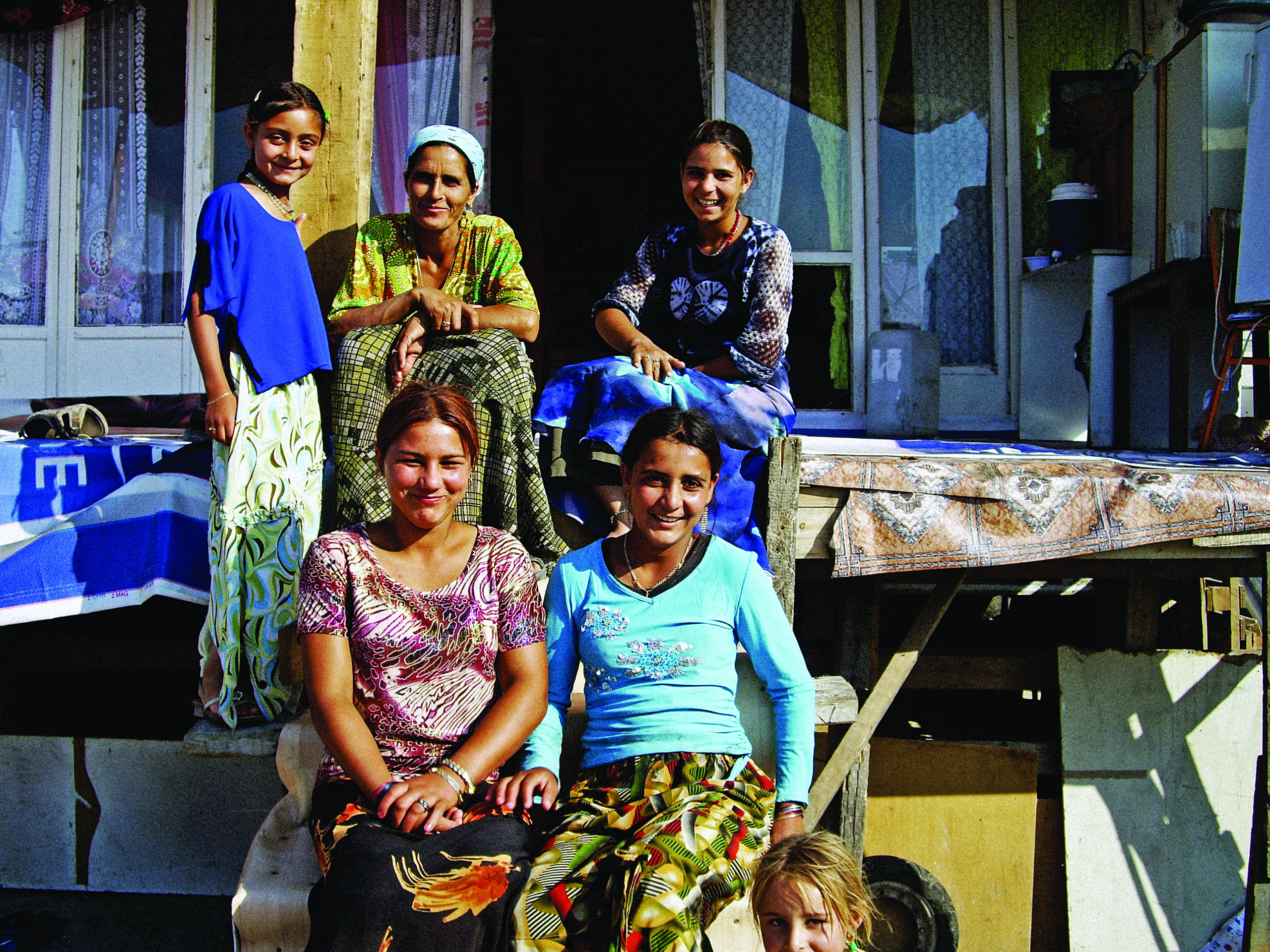 Women and girls at a Roma camp in Athens.